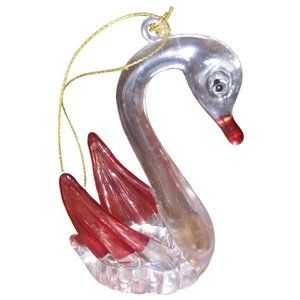 VTG Lucite Swan Ornament Acrylic Red Swan Holiday Ornament Hong Kong
